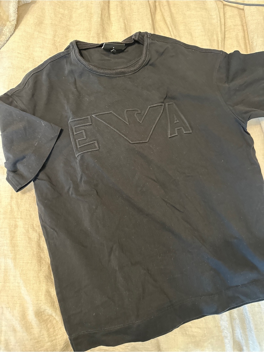 Emporio Armani Black Embossed Logo Crewneck T-Shirt
